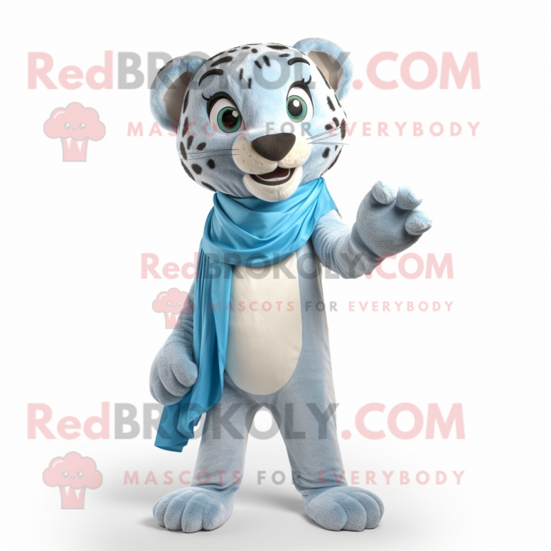 Sky Blue Cheetah mascot costume character dressed with a Chinos and Wraps Sky Blue Cheetah mascot costume character dressed with a Chinos and Wraps