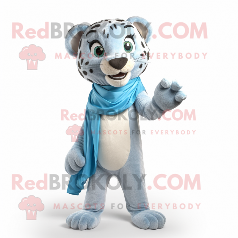 Sky Blue Cheetah mascot costume character dressed with a Chinos and Wraps