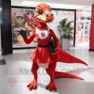 Rød Velociraptor maskot...