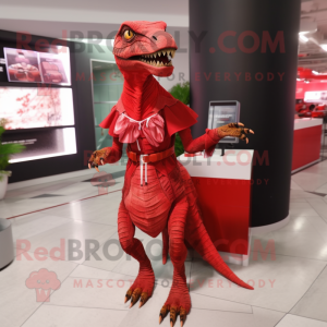 Rød Velociraptor maskot...
