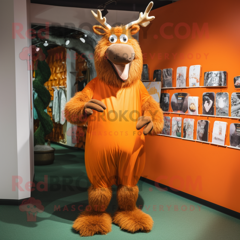 Orange Irish Elk mascot costume character dressed with a Bodysuit and Clutch bags