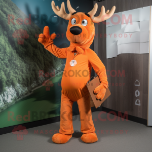 Orange Irish Elk mascot costume character dressed with a Bodysuit and Clutch bags