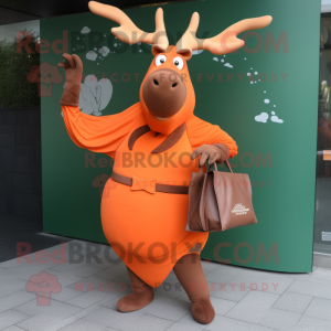 Orange Irish Elk mascot costume character dressed with a Bodysuit and Clutch bags