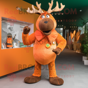Orange Irish Elk mascot costume character dressed with a Bodysuit and Clutch bags