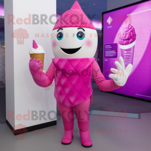 Magenta Ice Cream Cone mascot costume character dressed with a Leggings and Gloves