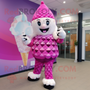 Magenta Ice Cream Cone mascot costume character dressed with a Leggings and Gloves