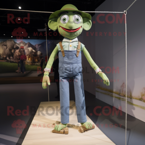 Olive Tightrope Walker mascot costume character dressed with a Bootcut Jeans and Suspenders