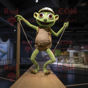 Olive Tightrope Walker mascot costume character dressed with a Bootcut Jeans and Suspenders