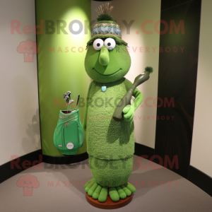 Olive Golf Bag mascot costume character dressed with a Maxi Dress and Bracelet watches