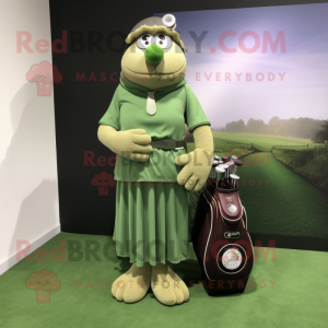 Olive Golf Bag mascot costume character dressed with a Maxi Dress and Bracelet watches