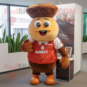 Rust Radish mascot costume character dressed with a Rugby Shirt and Earrings