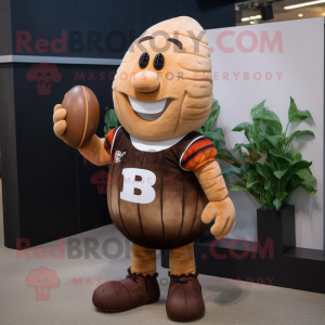 Rust Radish mascot costume character dressed with a Rugby Shirt and Earrings