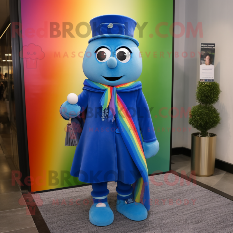 Blue Rainbow mascot costume character dressed with a Coat and Ties Blue Rainbow mascot costume character dressed with a Coat and Ties