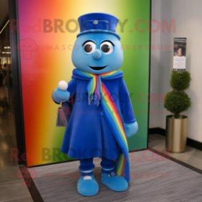 Blue Rainbow mascot costume character dressed with a Coat and Ties