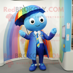 Blue Rainbow mascot costume character dressed with a Coat and Ties