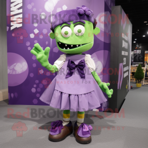 Lavender Frankenstein mascot costume character dressed with a Mini Skirt and Bow ties