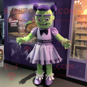 Lavender Frankenstein mascot costume character dressed with a Mini Skirt and Bow ties