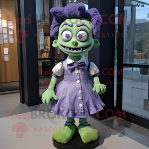 Lavender Frankenstein mascot costume character dressed with a Mini Skirt and Bow ties