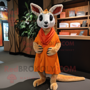 Orange Kangaroo mascot costume character dressed with a Shift Dress and Shawls