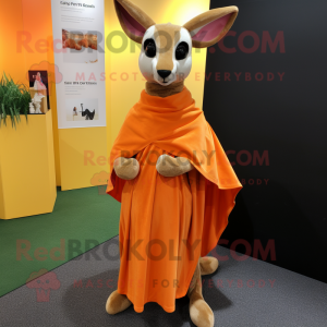 Orange Kangaroo mascot costume character dressed with a Shift Dress and Shawls