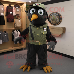 Olive Crow mascot costume character dressed with a Overalls and Keychains