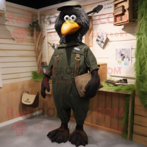 Olive Crow mascot costume character dressed with a Overalls and Keychains