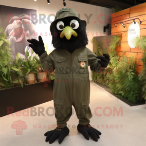 Olive Crow mascot costume character dressed with a Overalls and Keychains