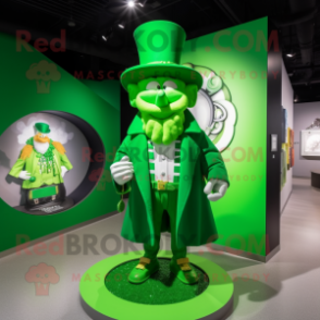 Lime Green Leprechaun Hat mascot costume character dressed with a Coat and Necklaces