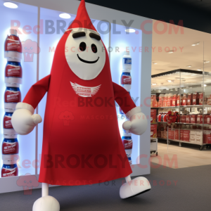 Red Bottle Of Milk mascot costume character dressed with a Running Shorts and Cummerbunds