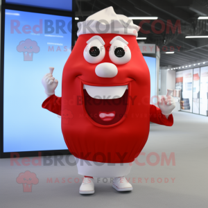 Red Bottle Of Milk mascot costume character dressed with a Running Shorts and Cummerbunds