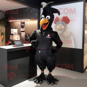 Black Roosters mascot costume character dressed with a Polo Shirt and Brooches