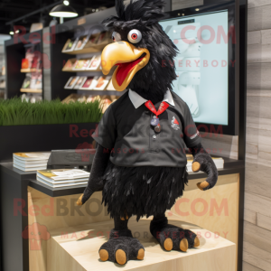 Black Roosters mascot costume character dressed with a Polo Shirt and Brooches