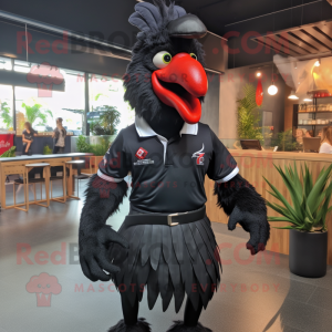 Black Roosters mascot costume character dressed with a Polo Shirt and Brooches