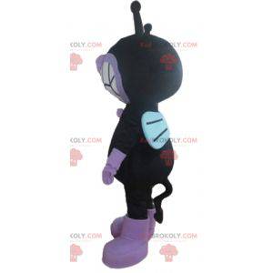 Mascotte de chat noir et violet de mouche d'extra-terrestre -