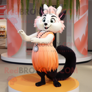 Peach Skunk mascot costume character dressed with a Pleated Skirt and Necklaces