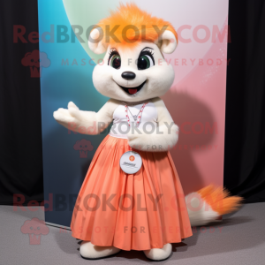 Peach Skunk mascot costume character dressed with a Pleated Skirt and Necklaces