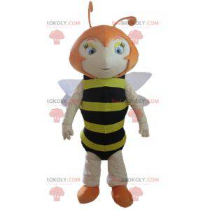 Mascota de abeja roja a rayas negras y amarillas -