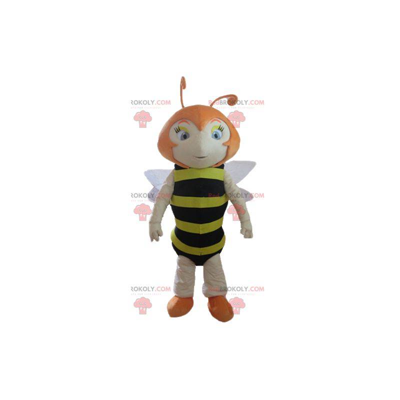 Mascota de abeja roja a rayas negras y amarillas -