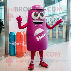 Magenta Soda Can mascot costume character dressed with a Running Shorts and Eyeglasses