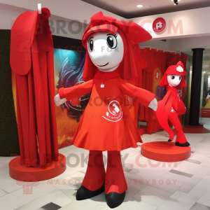 Red Horseshoe mascot costume character dressed with a Shift Dress and Scarves