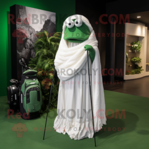 Forest Green Golf Bag mascot costume character dressed with a Wedding Dress and Shawls