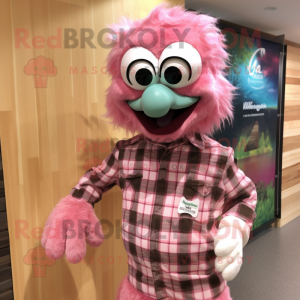 Pink Peacock mascot costume character dressed with a Flannel Shirt and Cufflinks