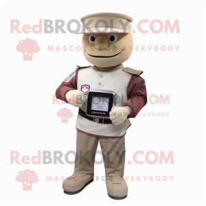 Beige Civil War Soldier mascot costume character dressed with a Sweatshirt and Bracelet watches