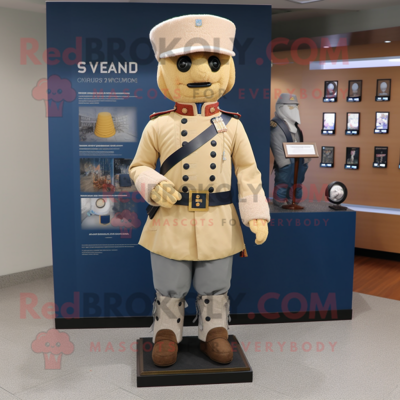 Beige Civil War Soldier mascot costume character dressed with a Sweatshirt and Bracelet watches Beige Civil War Soldier mascot costume character dressed with a Sweatshirt and Bracelet watches