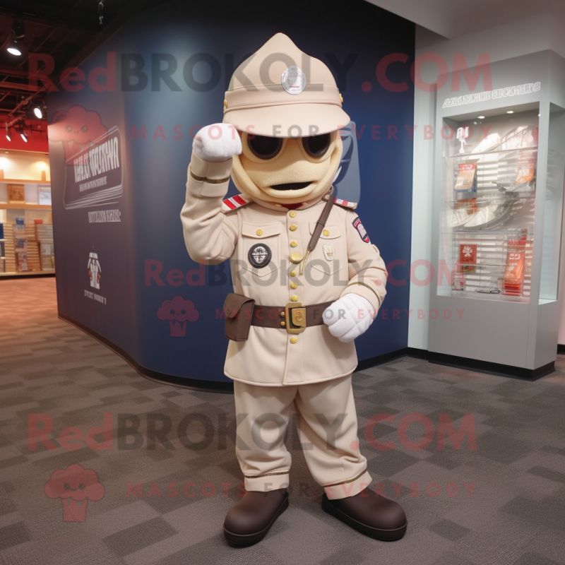 Beige Civil War Soldier mascot costume character dressed with a Sweatshirt and Bracelet watches