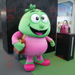 Green Pink mascot costume character dressed with a Tank Top and Handbags