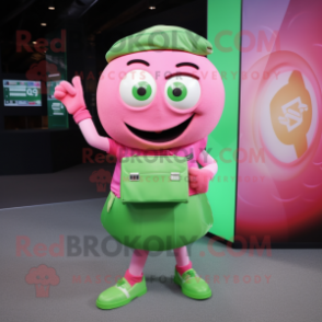 Green Pink mascot costume character dressed with a Tank Top and Handbags