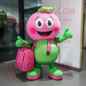 Green Pink mascot costume character dressed with a Tank Top and Handbags