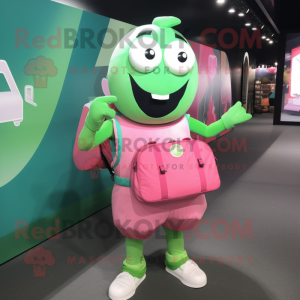 Green Pink mascot costume character dressed with a Tank Top and Handbags