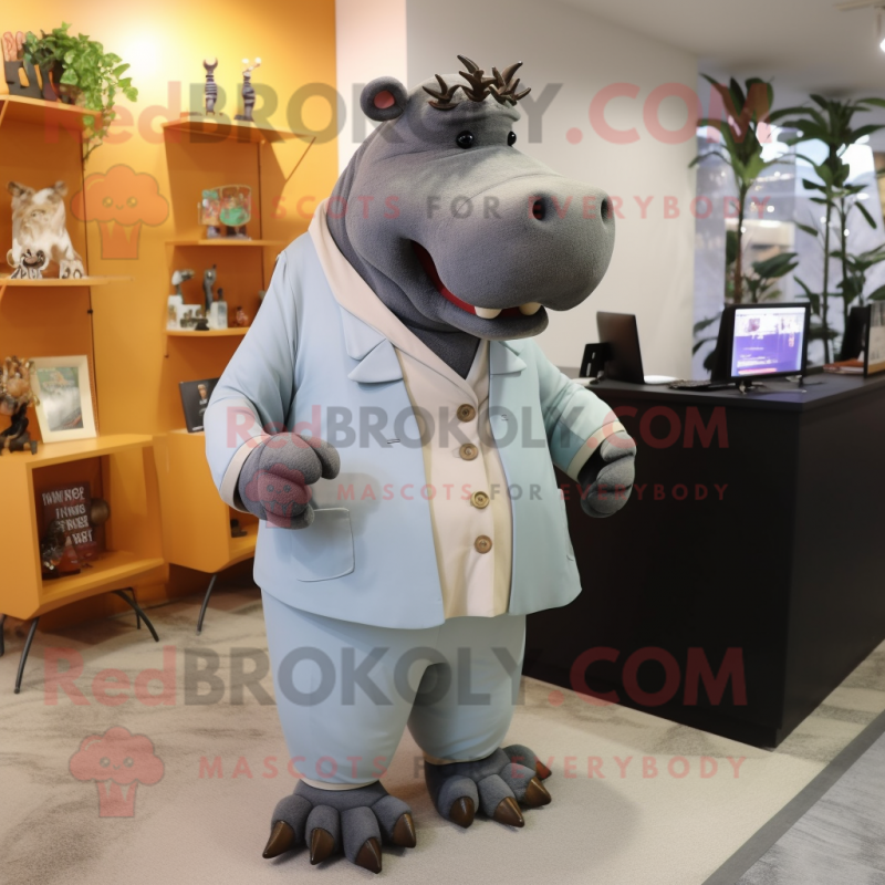 nan Hippopotamus mascot costume character dressed with a Dress Pants and Earrings nan Hippopotamus mascot costume character dressed with a Dress Pants and Earrings